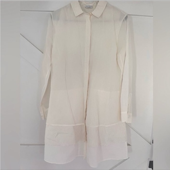 Brunello Cucinelli Silk Shirt Dress Tiered Longsleeve Dress Ruffle Skirt - Picture 1 of 10